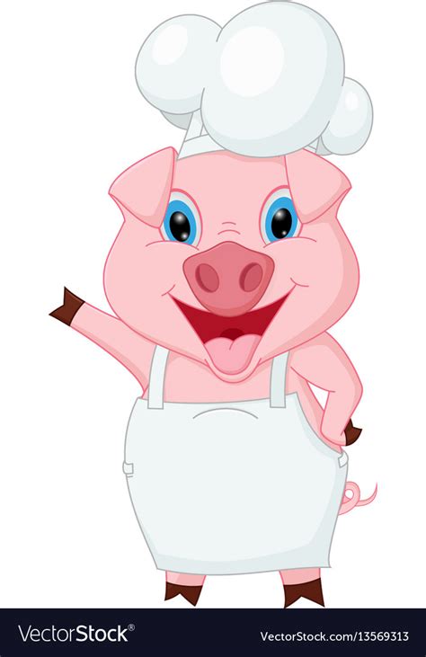 Pig chef cartoon waving hand Royalty Free Vector Image