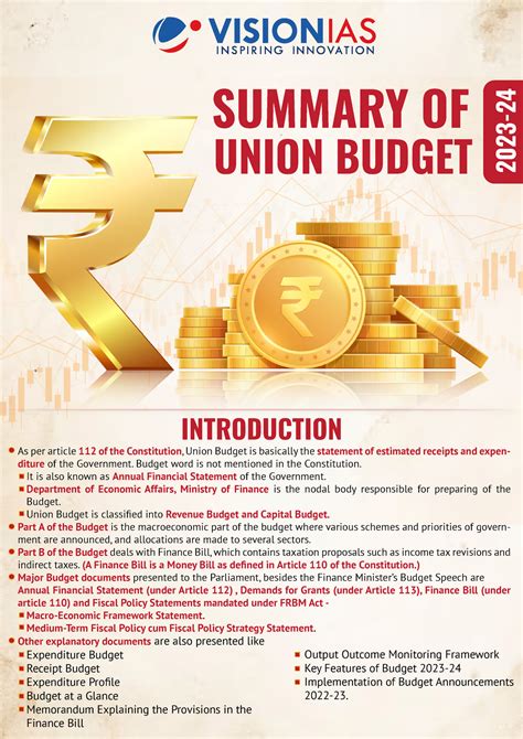 Union Budget Summary - INTRODUCTION SUMMARY OF UNION BUDGET As per ...