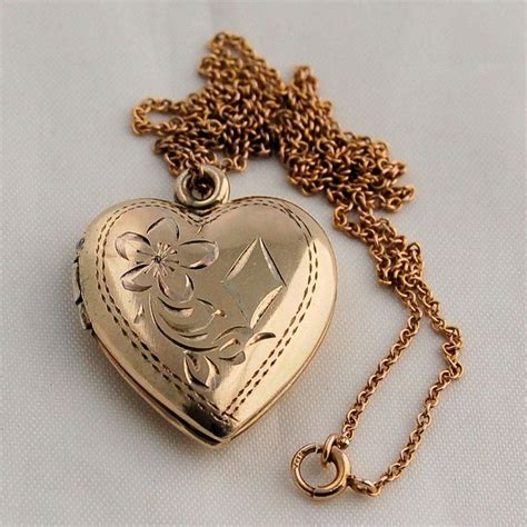 Vintage Double Heart Gold Locket Engraved and 10k Yellow Solid Gold Chain | Yellow gold chain ...