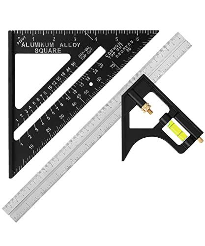 Mr. Pen- Rafter Square and Combination Square Tool Set, Black, 7″ Square, 12″ Aluminum Carpenter ...