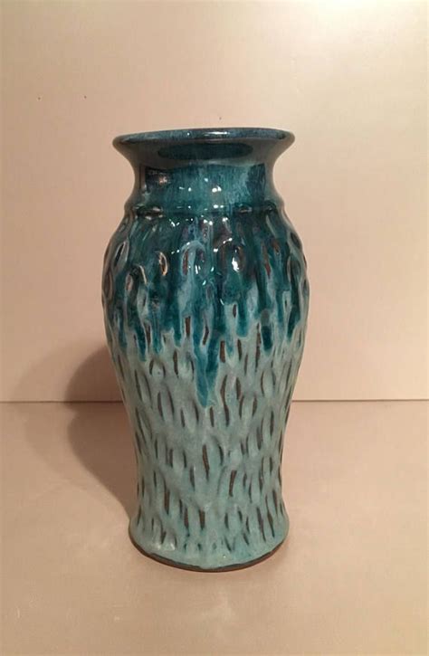 Turquoise Blue Vase / Handmade Carved Ceramic Pottery / | Etsy | Blue vase, Ceramic pottery, Vase