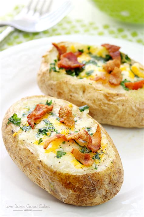 Bacon & Egg Stuffed Baked Potatoes - Love Bakes Good Cakes