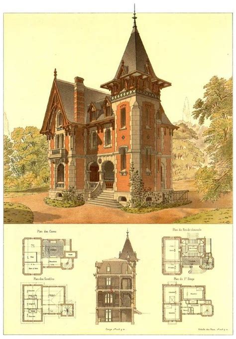 Neo-Gothic (aka Victorian Gothic) house plan. Doesn't it make you wish you could go in and ...