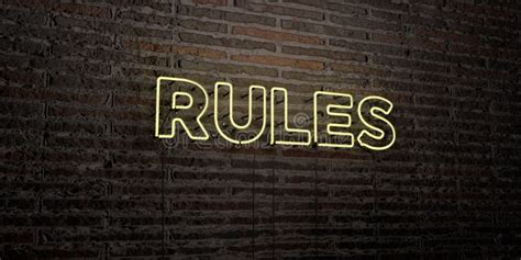 RULES -Realistic Neon Sign on Brick Wall Background - 3D Rendered ...