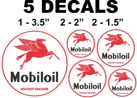 5 Mobiloil Mobil Oil Socony Vacuum Decals Right Facing Pegasus | Nicer Decals Nicerdecals ...