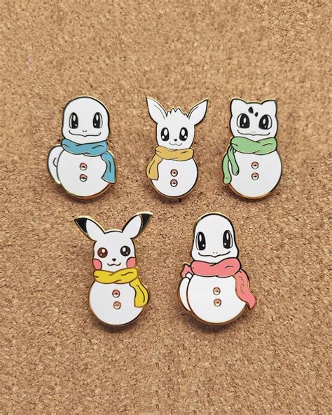 Snowmen Pokemon Enamel Pins Pikachu Bulbasaur Squirtle | Etsy