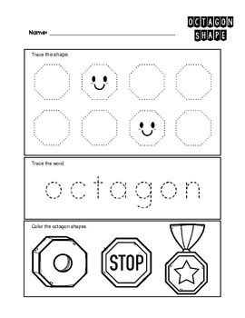 Octagon 2-D Shape Worksheet - Trace and Color by Worksheet Teacher