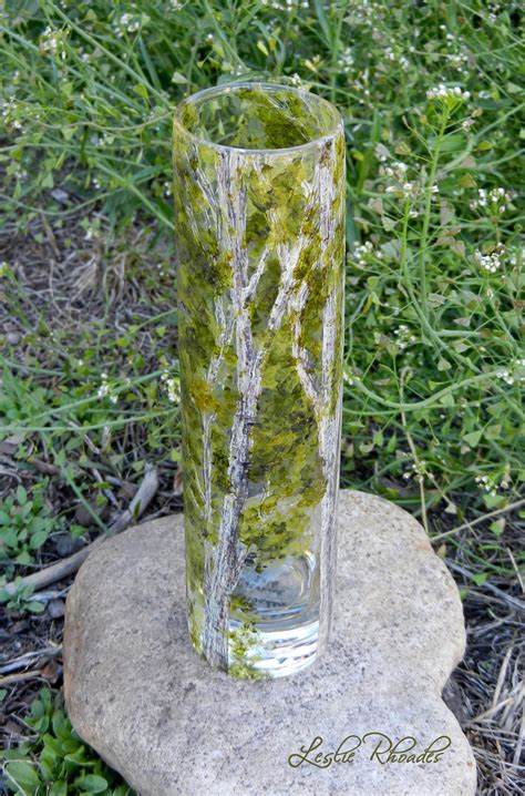 "Tall Aspens" Hand painted glass tulip vase. Done with a special glass paint that is permanent ...