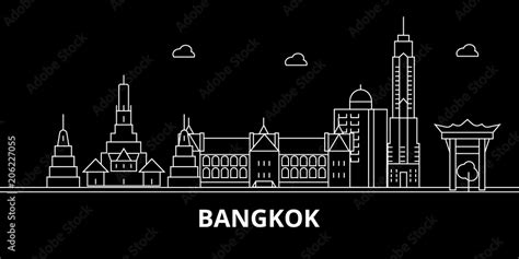 Bangkok silhouette skyline. Thailand - Bangkok vector city, thai linear architecture, buildings ...