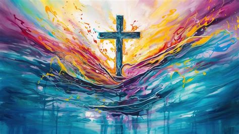 Premium Photo | Christian Jesus Cross Colorful Abstract Oil Painting Vivid Artwork