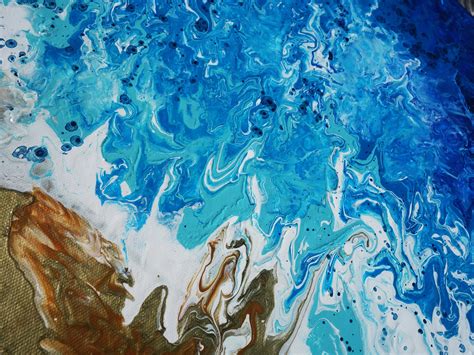 seashore fluid painting, Blue Ocean, Abstract Set of 3 round paintings, modern art A407 Acrylic ...