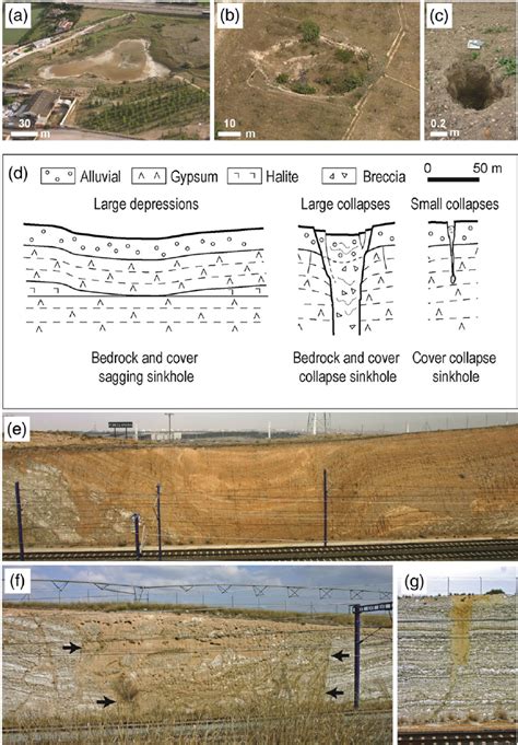 Analyzed sinkhole typologies. Images (a), (b) and (c) illustrate the ...