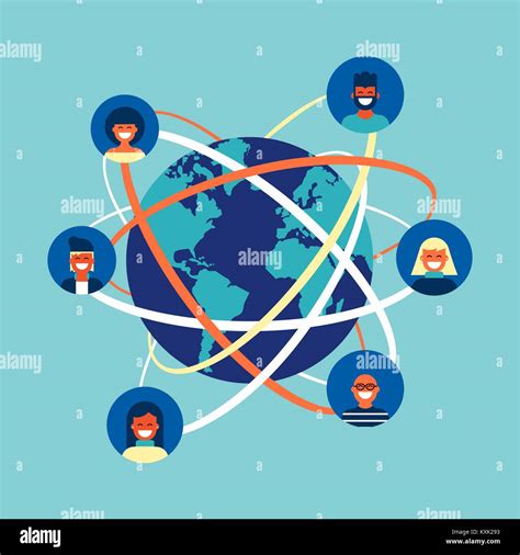 Social network world connection concept illustration. Team of diverse people online doing ...