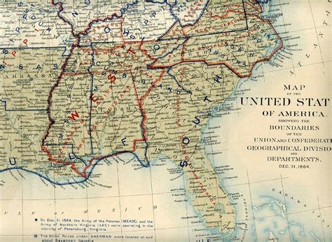 Original Antique Civil War Map UNION & CONFEDERATE BOUNDARIES of Dec 31, 1864 | #1973666316