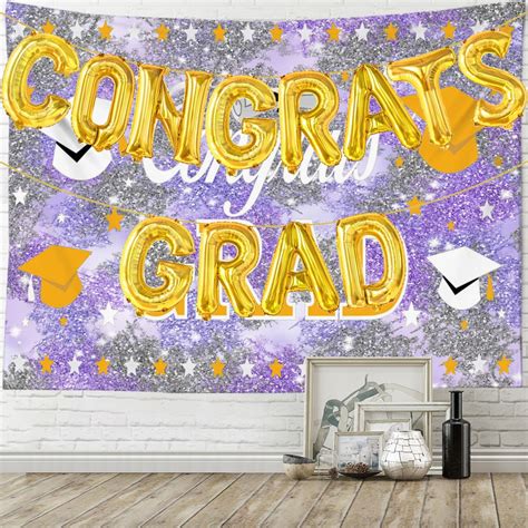 Congrats Grad Banner with GRAD Balloons - Graduation Banner Graduation Backdrop 2023 for ...