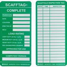 SCAFFTAG Scaffold Inspection Tag Inserts - Brady Part: SCAF-STSI 601 | Brady | BradyCanada.ca