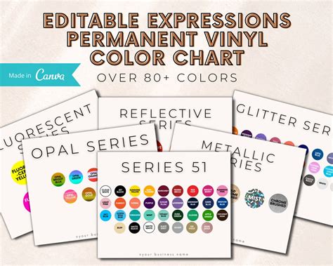 Editable Expressions Vinyl Color Chart, Permanent Vinyl Color Chart ...