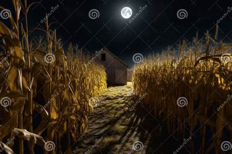 Full Moon Illuminating a Corn Maze at Night Stock Photo - Image of ...