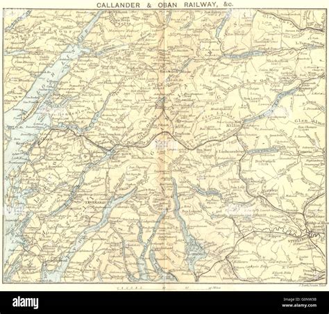 SCOTLAND: Callander & Oban Railway, 1887 antique map Stock Photo - Alamy