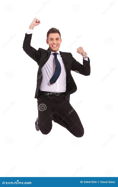 Extremely Excited Business Man Jumping Stock Photo - Image of handsome, happy: 24441054