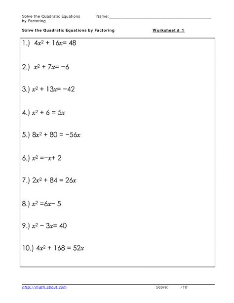 Solving Quadratics By Factoring Worksheet