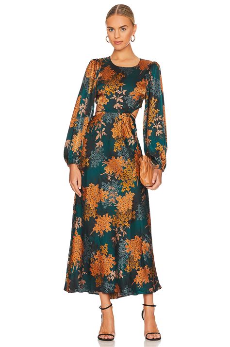 ASTR the Label Quinn Midi Dress in Green & Rust Floral | REVOLVE