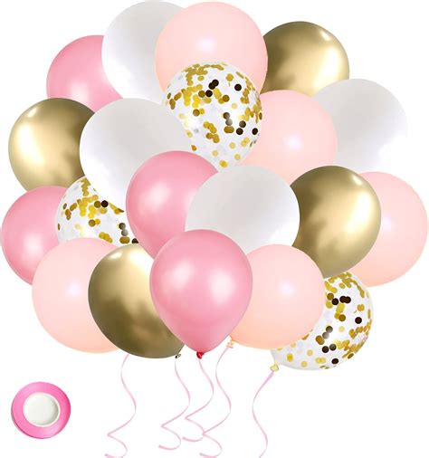 Amazon.com: Pink and Gold Balloons, 50PCS Pink White and Gold Latex ...