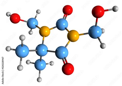 3D image of DMDMH hydantoin skeletal formula - molecular chemical ...