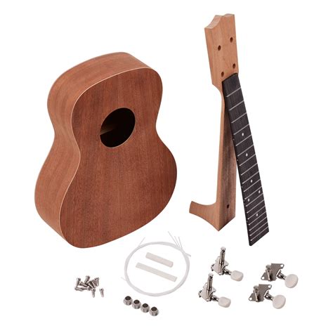 21 Inch Unfinished DIY Ukulele Kit Ukelele Plywood Body Okoume Solid Wood Uke Neck Open Style ...