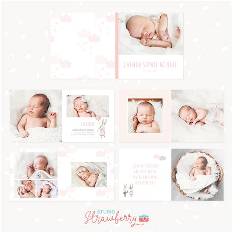 Baby photo album template for Photoshop “Baby girl” – Strawberry Kit