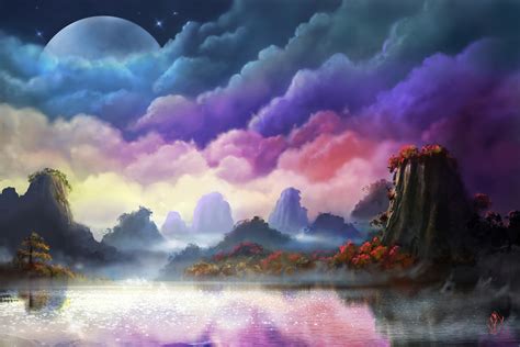 Download Cloud Nature Moon Fantasy Landscape Fantasy Landscape HD Wallpaper