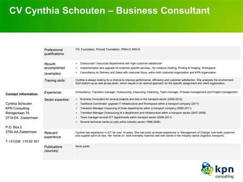 One Page CV ynthia Schouten | PPT