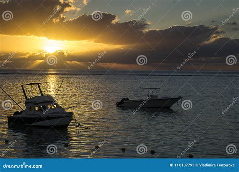 Two Boats in the Sea at Sunset Stock Image - Image of dusk, calm: 110137793