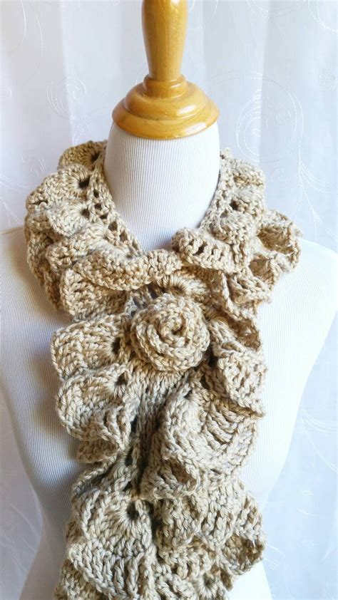 Womens Crochet Scarf Crochet Scarf Beaded Scarf Beige - Etsy