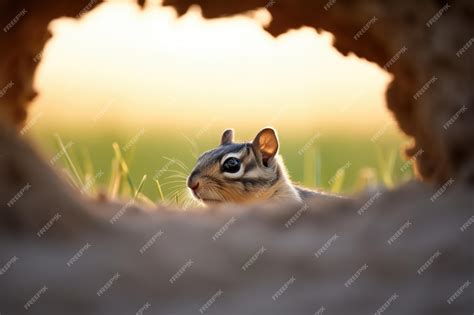 Premium Photo | Chipmunk silhouette in burrow entrance at twilight