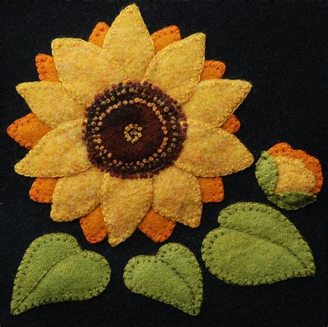 Wool applique BOM PATTERN &/or KIT Sunflower 6x6