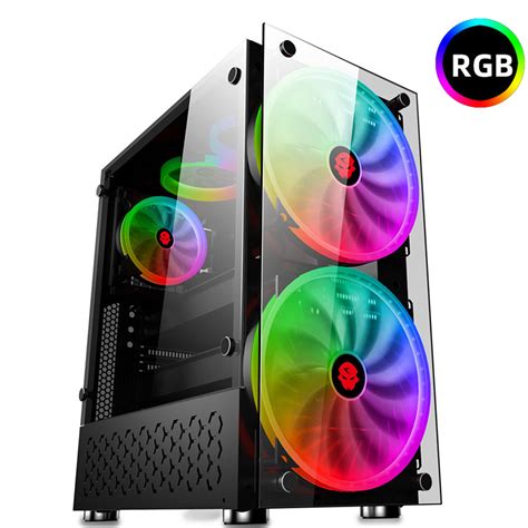 RGB Computer Case Double Side Tempered Glass Panels ATX Gaming Cooling ...