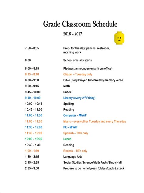 Classroom Schedule - 9+ Examples, Format, Pdf