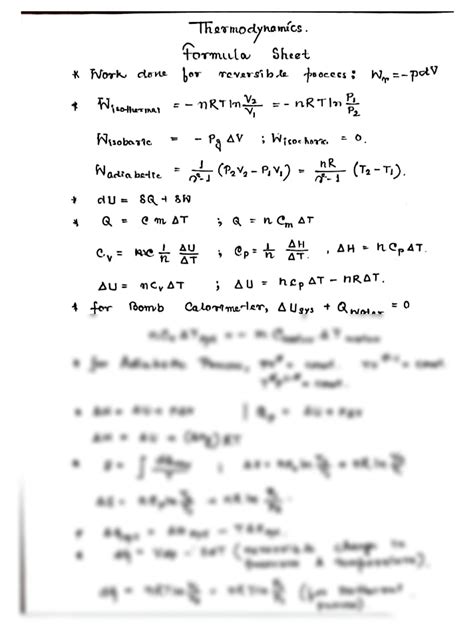 Thermodynamics Equation Sheet