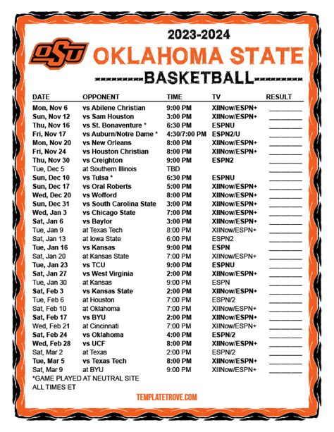 Oklahoma State Basketball Schedule 2024 - Amanda Thomasine