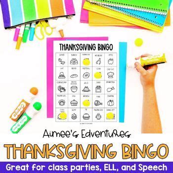 Thanksgiving Bingo for Class Parties | Vocabulary Words | TpT