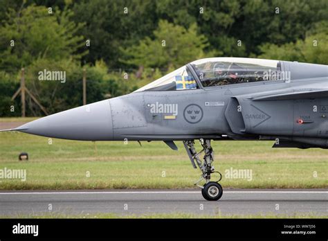 Major Peter Fallén from F7 Wing of the Swedish Air Force waves to the ...