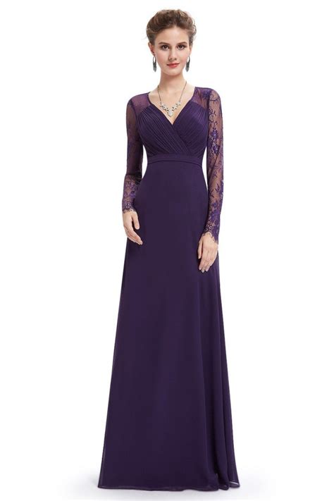 Dark Purple Lace 3/4 Sleeve Long Evening Dress - $56 #EP08861DP - SheProm.com