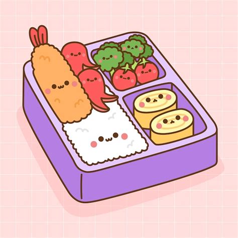 Premium Vector | Vector kawaii bento japanese lunch box illustration