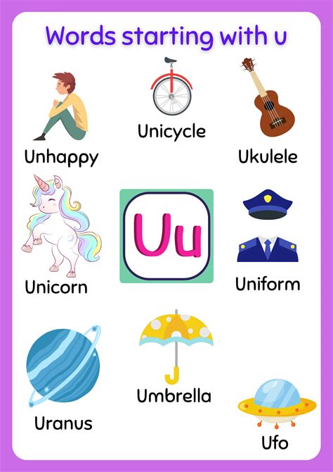 Free Printable words that start with U Worksheet - About Preschool