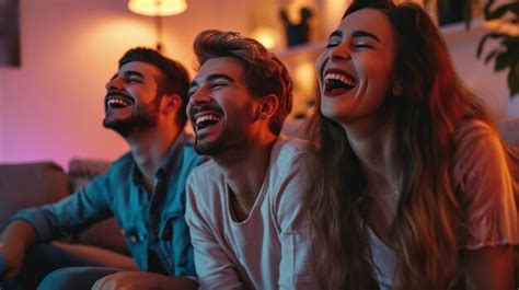 Premium Photo | Group of People Sitting on a Couch Watching TV Friendship Day