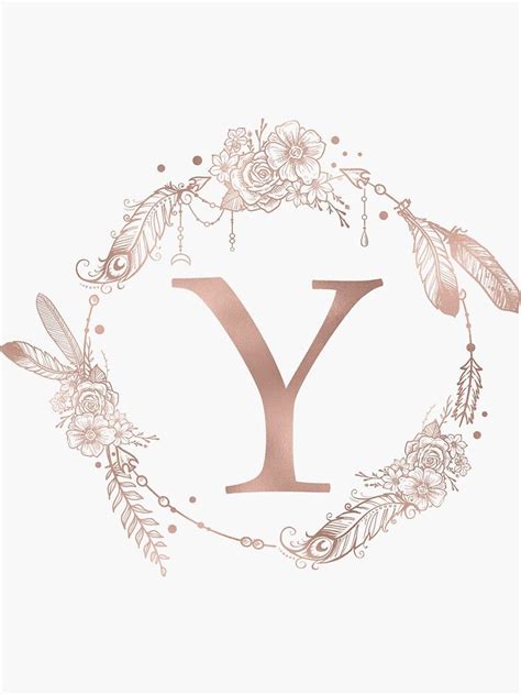 Letter Y Rose Gold Pink Initial Monogram Sticker by naturemagick in 2021 | Rose gold pink ...