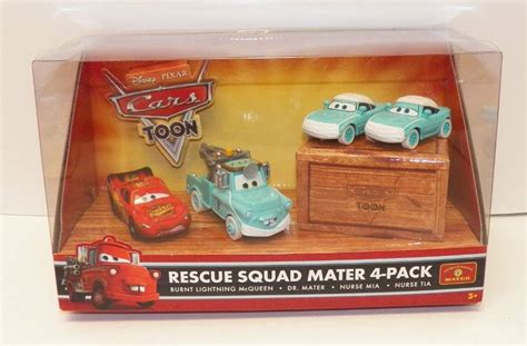 DISNEY PIXAR CARS Toon RESCUE SQUAD MATER 4-Pack Dr Mater Nurse Mia ...