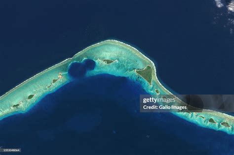 Satellite image of Enewetak Atoll nuclear test craters. News Photo - Getty Images