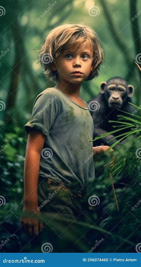 Boy Tarzan Who Grew Up with Monkeys a Child, Stock Illustration ...